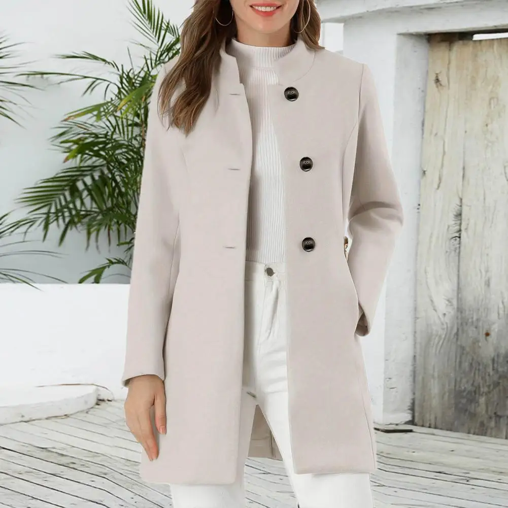 Winter Women's Coat Stand Collar Long Sleeves Thickened And Warm Single-breasted Warm Pockets Mid-length Women's Coat winter women s coat stand collar long sleeves thickened and warm single breasted warm pockets mid length women s coat