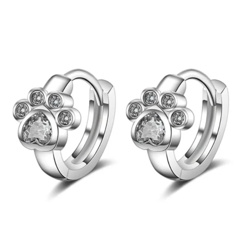 Sweet Cute Shiny Cubic Zircon Cat Paw Hoop Earrings for Women Lovely Animal Pet Claw Print Huggies Fashion Jewelry Girls Gift