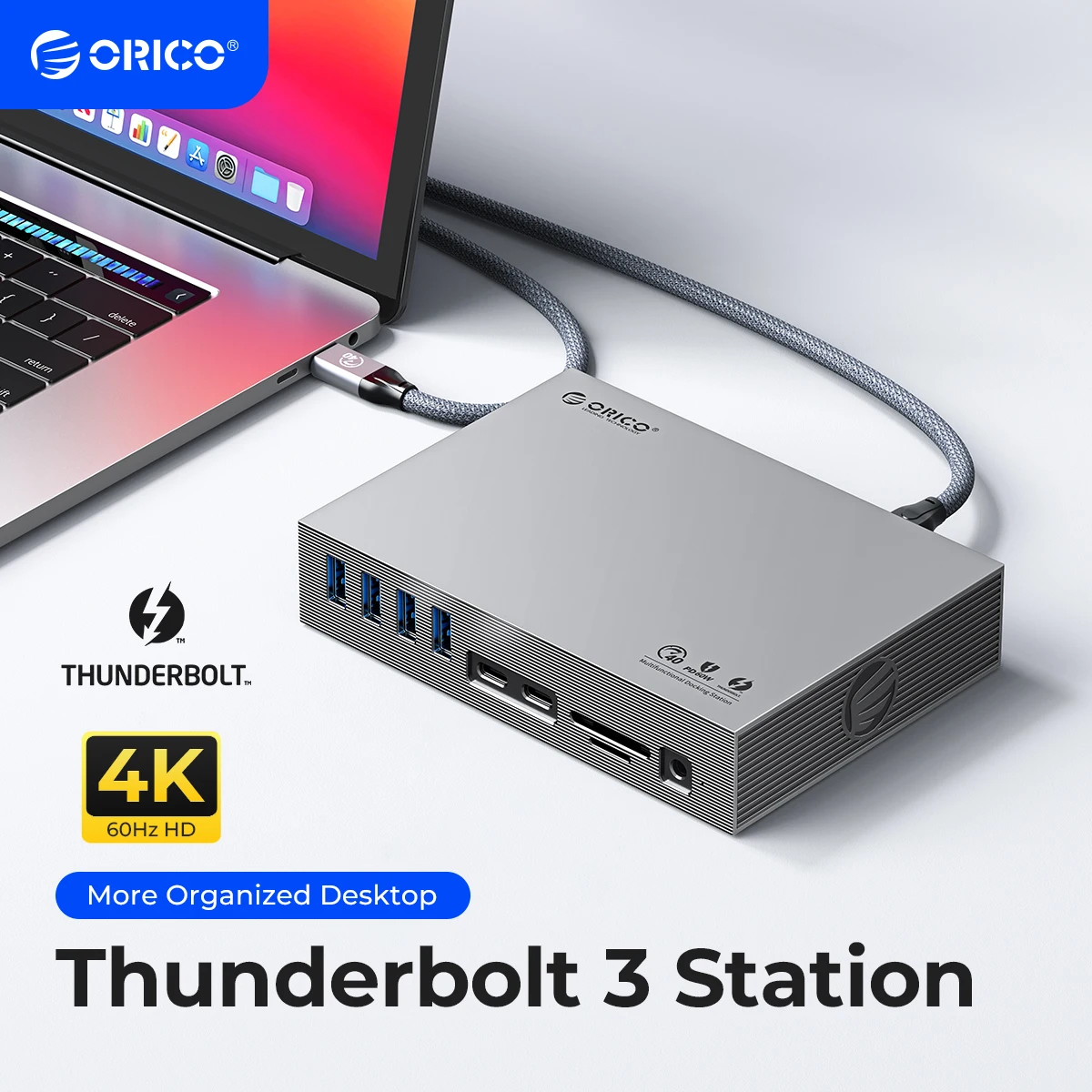 

ORICO Thunderbolt 3 USB C Docking Station Triple Display Type C to 8K60Hz DP 40Gbps HUB RJ45 3.5mm PD SD for PC Windows Mac OS