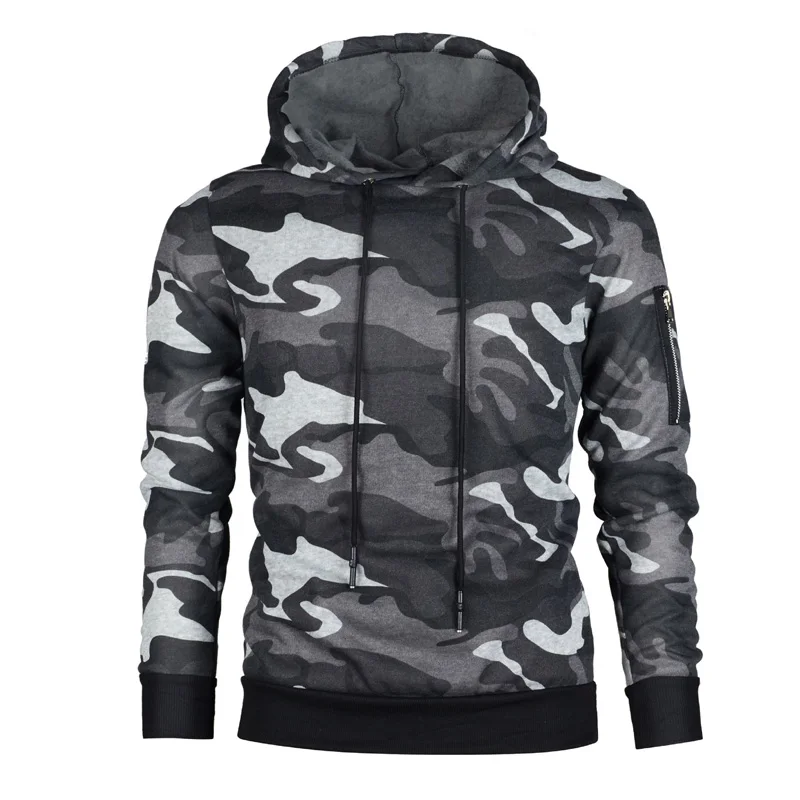 Camouflage Jacket Men Running Hooded Drewstring Pullover Sport Coats Sweatshirts Hip Hop Outdoor Streetwear 3XL