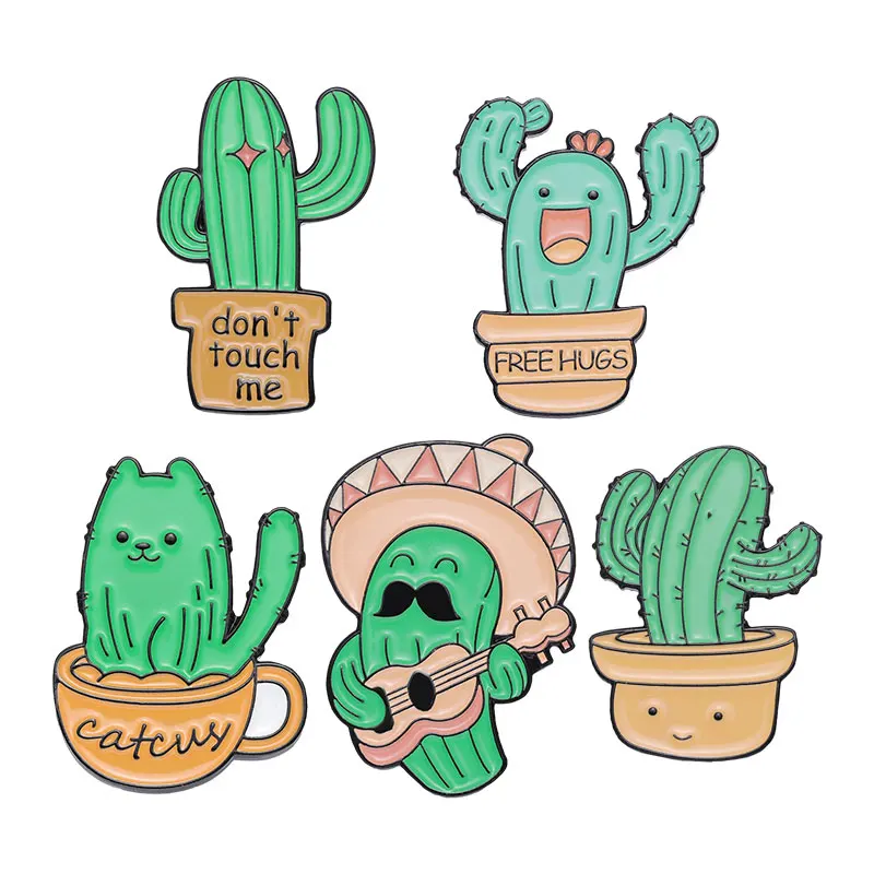 

Potted Cactus Plant Cat Enamel Pin Cute Brooch Green Cartoon Animal Metal Badge Lapel Women Backpack Jewelry Gift Kids Friends