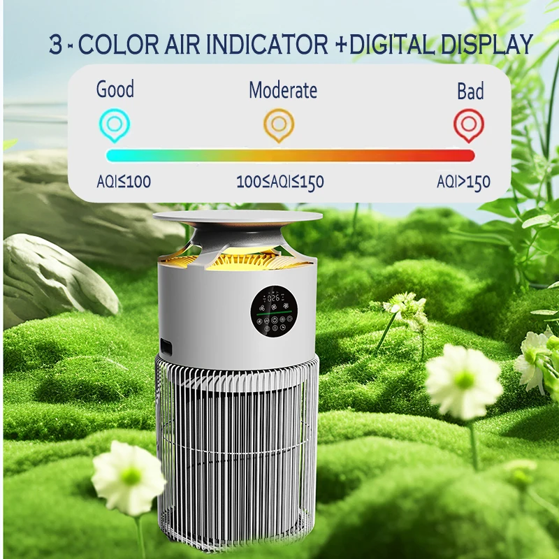 Application Tuya sur smartphone affichant le contrôle du purificateur d'air pour animaux Air400, avec indicateurs de qualité de l'air.
