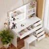 Vanity with Lighted Mirror - 47" Makeup Vanity Desk with 7 Drawers, 3 Storage Shelves and Outlet, 3 Color Lighting Modes 5