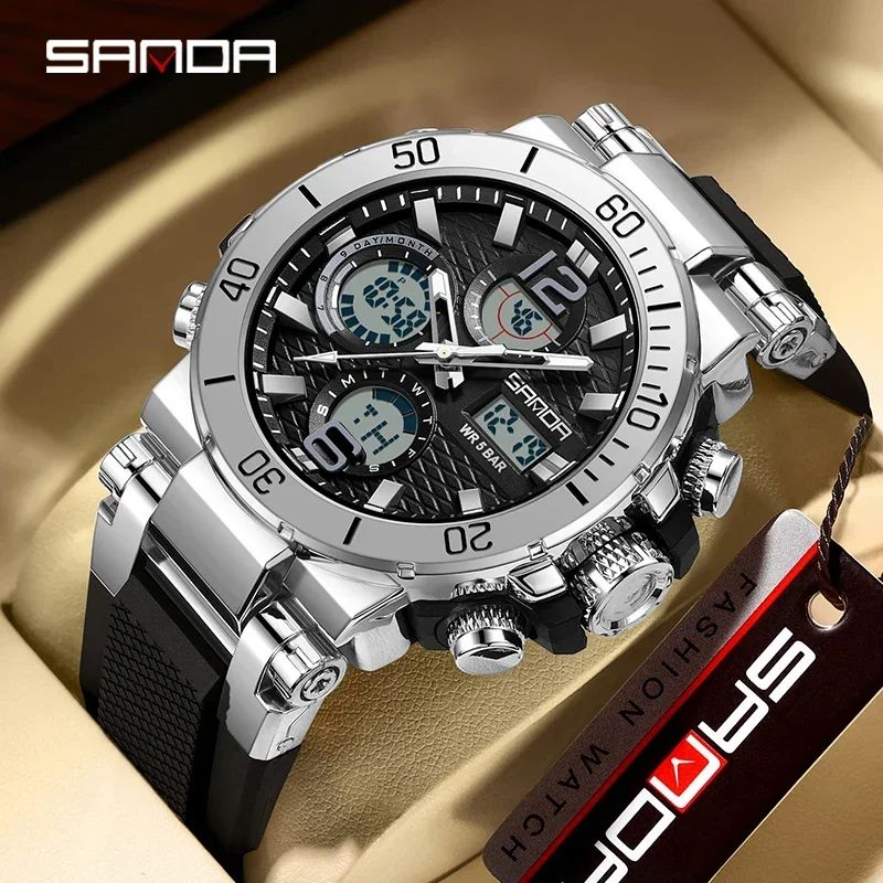 

Sanda 2023 New Dual Screen Men's Digital Watch Nightlight Waterproof Multifunctional Popular Men's Alarm Clock 6167 Wristwatch