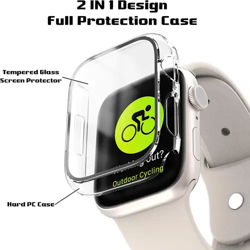 Tempered Glass+cover For Apple Watch 9 8 7 41mm 45mm 42mm 38mm PC bumper Screen Protector Case iWatch series 6 5 4 se 44mm 40mm - Image 2