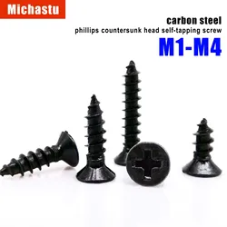 Black Steel Mini Micro Cross Phillips Flat Countersunk Head Self Tapping Wood Screws - 50/100pcs Assortment - 100pcs M3.5