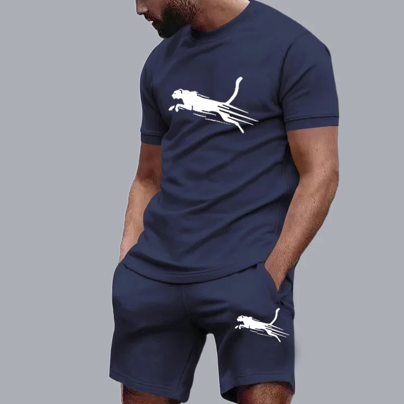 summer Hot selling T-shirt+shorts 2-piece set for men's casual fitness jogging sportswear, hip-hop breathable short sleeved set