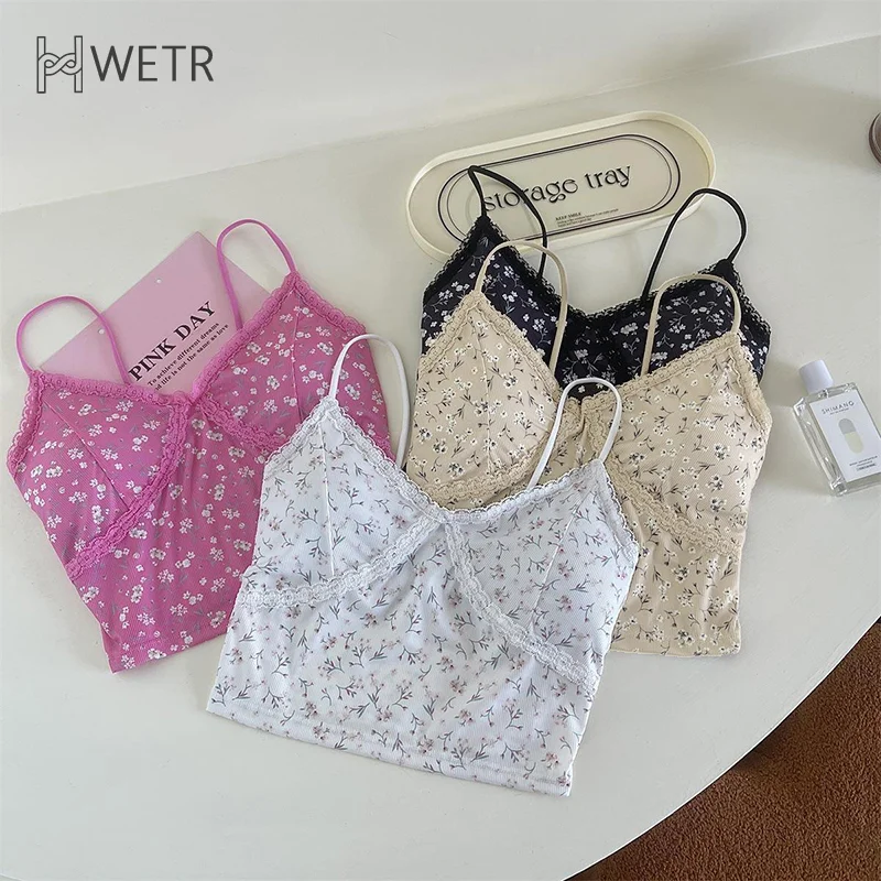 여성용 V넥 플로럴 캐미솔, 레트로 레이스 패치워크, 민소매 슬림 탱크탑, 여름 핫스위트 