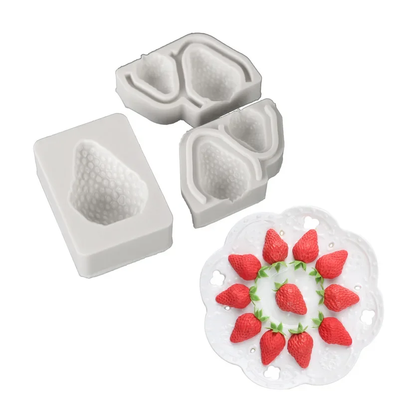 3Pcs Strawberry Shape Chocolate DIY Sugar Craft Pastry Making Candy Clay Kitchen Silicone Mold Cake Decorative Home Supplies