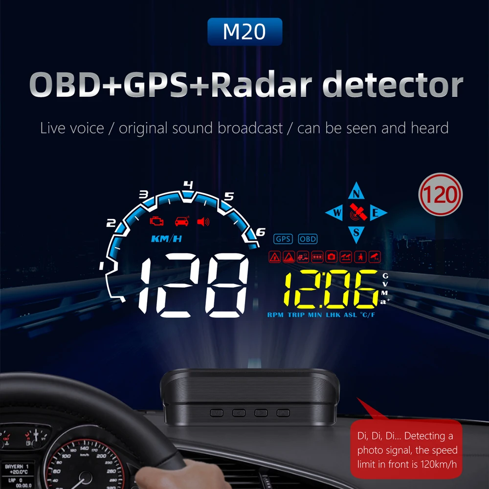 속도 경고, 차량 헤드업 디스플레이, 차량 OBD 고화질 속도 가이드, 프로젝터 HUD, 신형 M20 다기능 레이더 감지기