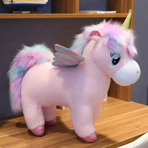 

25~45cm Unique Glowing Wings Unicorns Plush Toy Giant Unicorn Stuffed Animals Doll Fluffy Hair Fly Horse Toy for Child Xmas Gift
