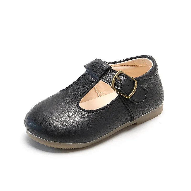 Fashion Leather Shoes For Girls Simple T-strap Kids Flats Children Flats Casual Soft Anti-slip 15-30 Hot Princess Infants Sweet