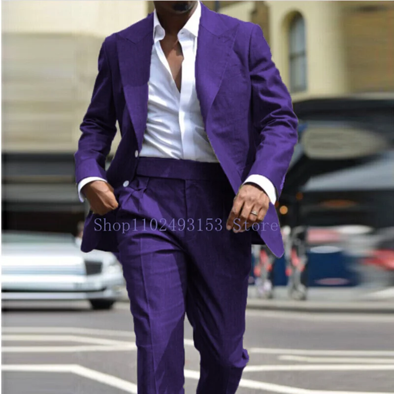2023 Tailor Made Male Suits Slim Fit Casual Peak Lapel Two Buttons 2 Pieces Best Men Groom Wear Suits Blazer+Pants Costume Homme