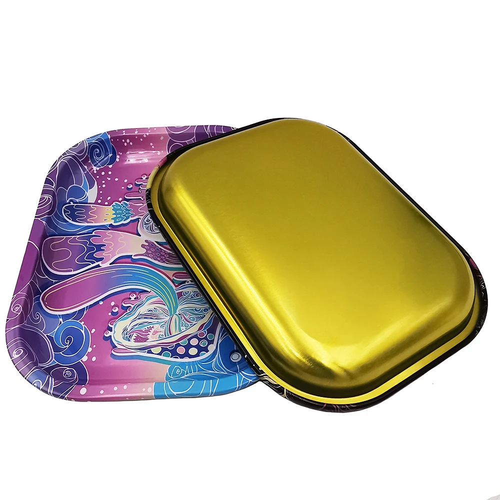 Metall Rolling Tray Platte Aschenbecher Tabak 180*140mm Zigaretten schale animierte Zigaretten schale 7,1x4,7 Zoll Aufbewahrung stablett Glücks baum – Detail 3