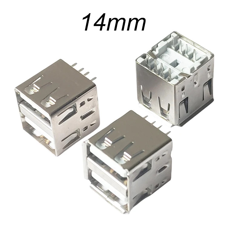 Dual USB 2.0 Female Connector Socket - 8-Pin, 180° Design, 14mm Length (5-Pack)