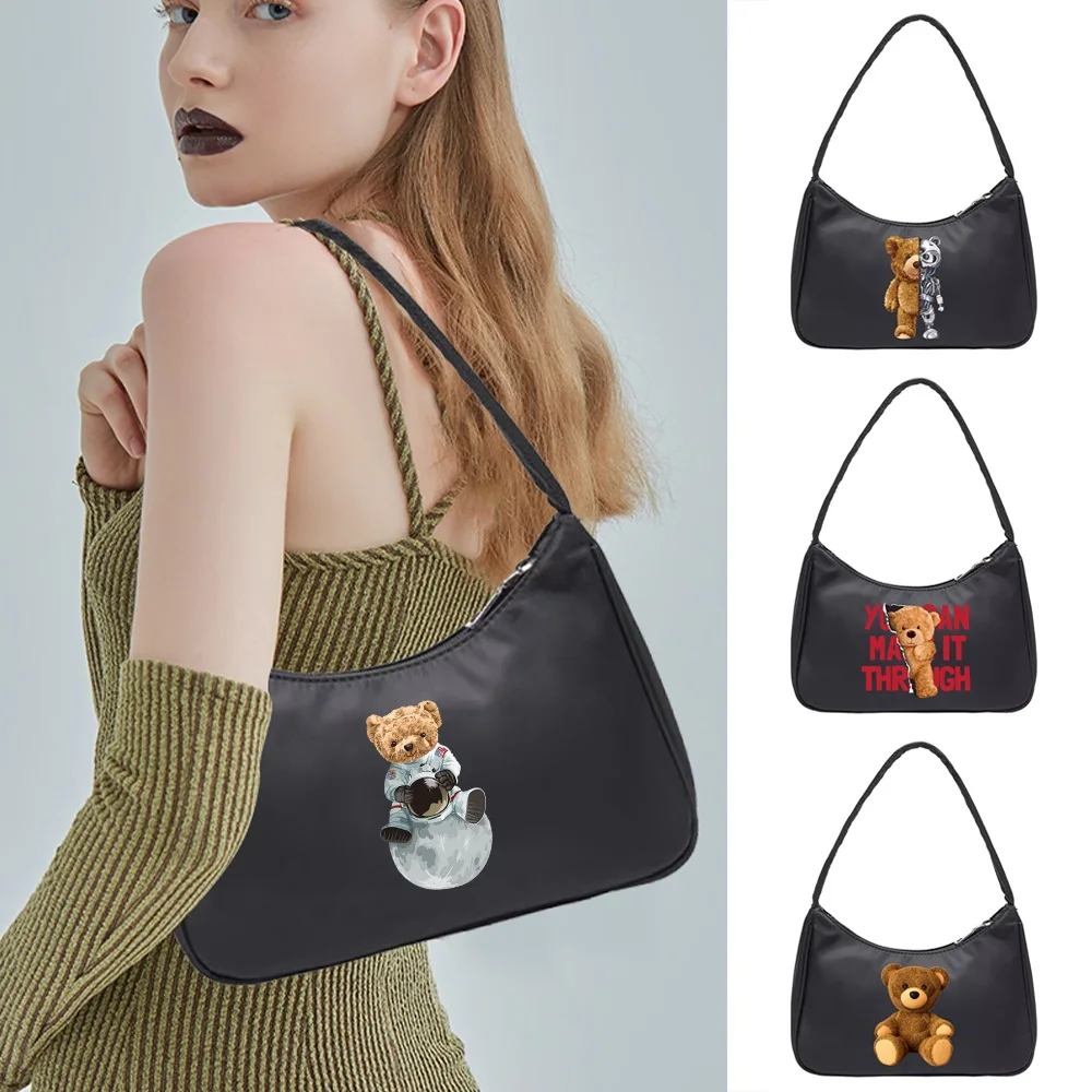 Women's Bag Trend Handbags Ladies Cute Bear Print Shoulder Bags Small Underarm Clutch Zipper Tote All-match Shopping Pouch Purse mini zipper credit card holder small card wallet cute bank cards pack girls squeeze coin purse