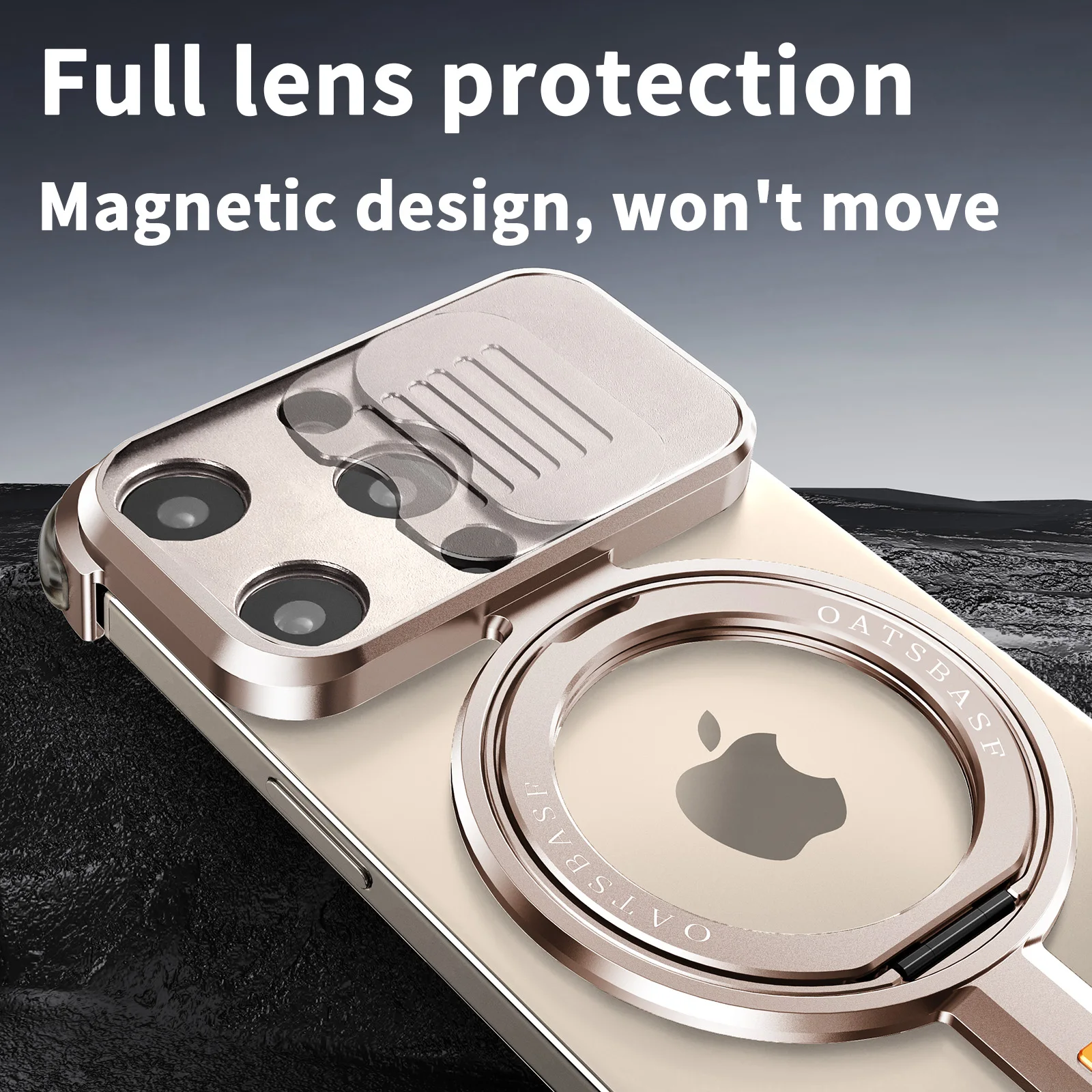 Eary Desert Titanium Phone Case for iPhone 16 15 Pro Max with MagSafe 360° Rotation Magnetic Stand Full Camera Lens Protection