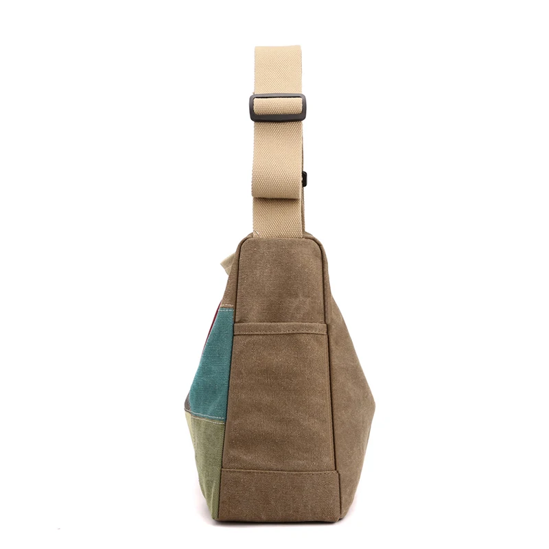 KVKY Patchwork Canvas Women Shoulder Bag Large Capacity Bag Shopping Tote Bag Pockets Canvas Messenger Bag Environmental Pouch