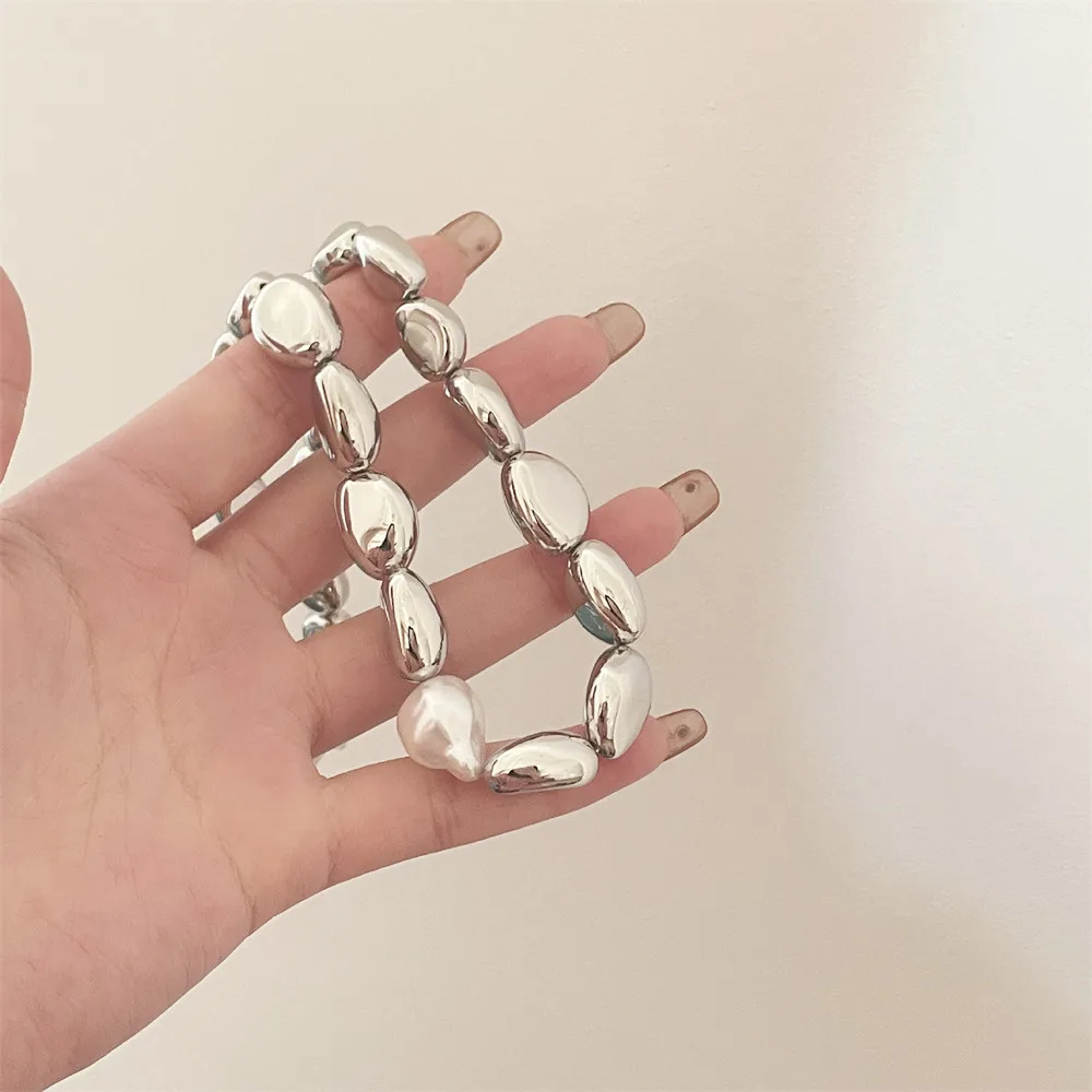 Vintage Silver Color Geometric Exaggerated Artificial Pearl Chain Necklace For Women Female Fashion Boho Y2K Girl Vintage Silver Color Geometric Exaggerated Artificial Pearl Chain Necklace For Women Female Fashion Boho Y2K Girl Jewelry Gift Mallzona
