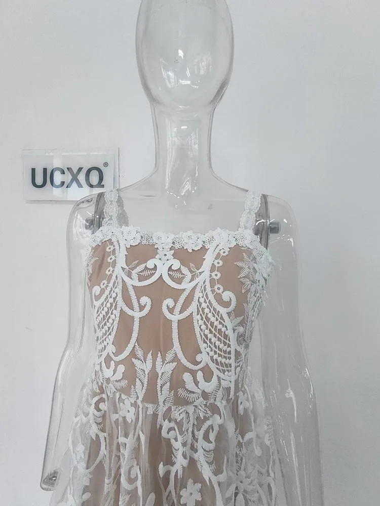 Square Neck Lace Embroidery Elegant Long Dress Fairycore Waist Sleeveless Camisole Dresses Women 2025 Spring Summer 23A8639