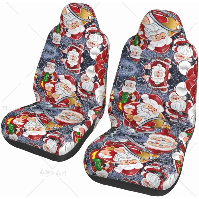 

Santa Claus Snowman Printed Car Seat Cover Universal Vehicle Seat Protector 2 Pieces for Auto SUV Truck