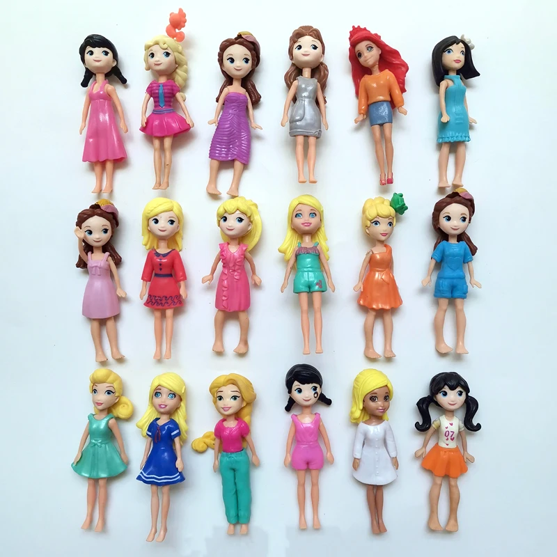 Taille 6pcs Poupées Polly pocket pour filles, figurines mixtes, mignonnes,  9-12cm, 6 pièces/12, bricolage