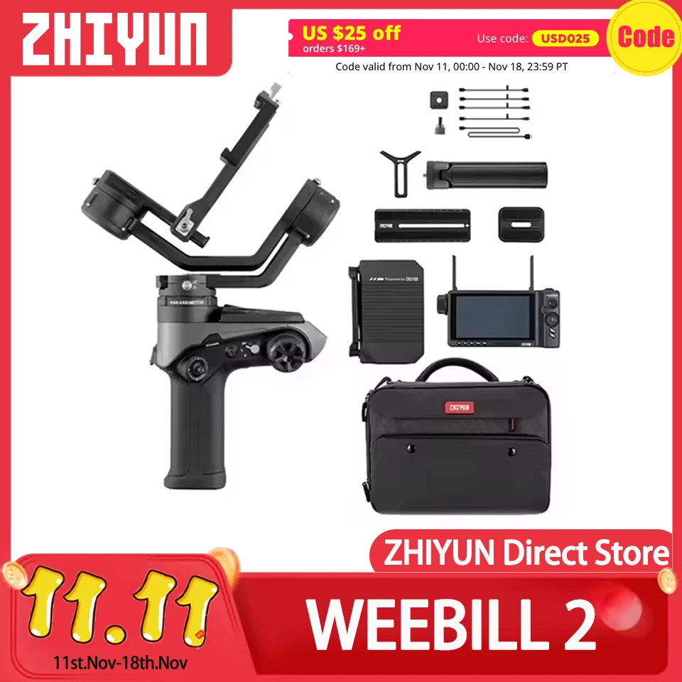 ZHIYUN WEEBILL 2 3-Axis Camera Gimbal with 2.88" Touch Screen Display for Film Shooting Live Streaming Interview Recording