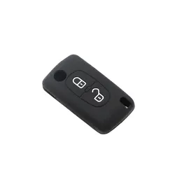 Silicone Car Key Cover with 2 - Button Design - Durable Flip Remote Case Holder (Black)