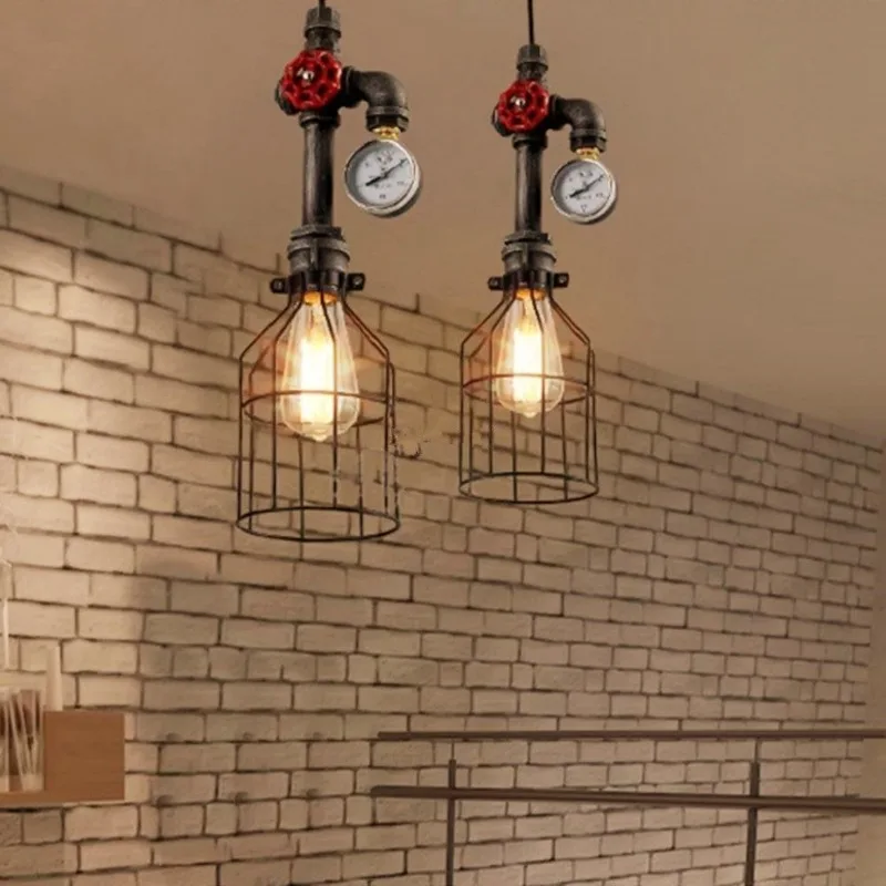 American Style Retro Iron Art Chandelier Creative Industrial Style Iron Cage Light Restaurant Bar Foyer Corridor  Pipe Light