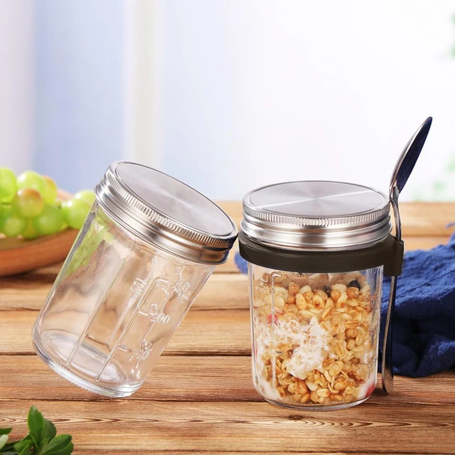 SMARCH Newest Overnight Oats Container with Lid and Spoon, 16 oz Glass Mason Jars with Lid, Upgrade Airtight Wide Mouth Oatmeal Jars for Meal Prep