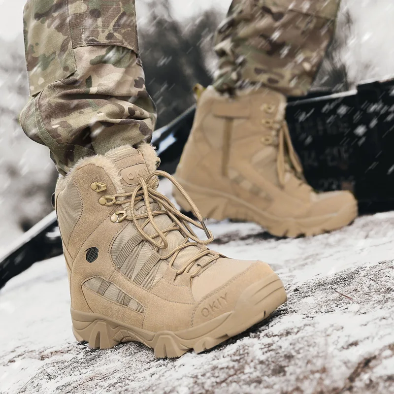 

Men's Military Boot Combat Mens Ankle Boot Tactical Big Size 46 Warm Fur Army Boot Male Shoes Work Safety Shoes Motocycle Boots