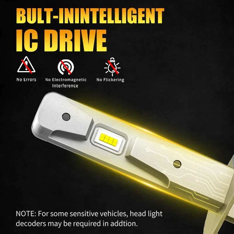 AILEO 자동차 램프용 무선 LED 조명, 소형 사이즈 디자인, 흰색 플러그 앤 플레이, CSP 7035 칩, H1, 60W, 12000LM, 6000K 헤드라이트 전구, 2 개