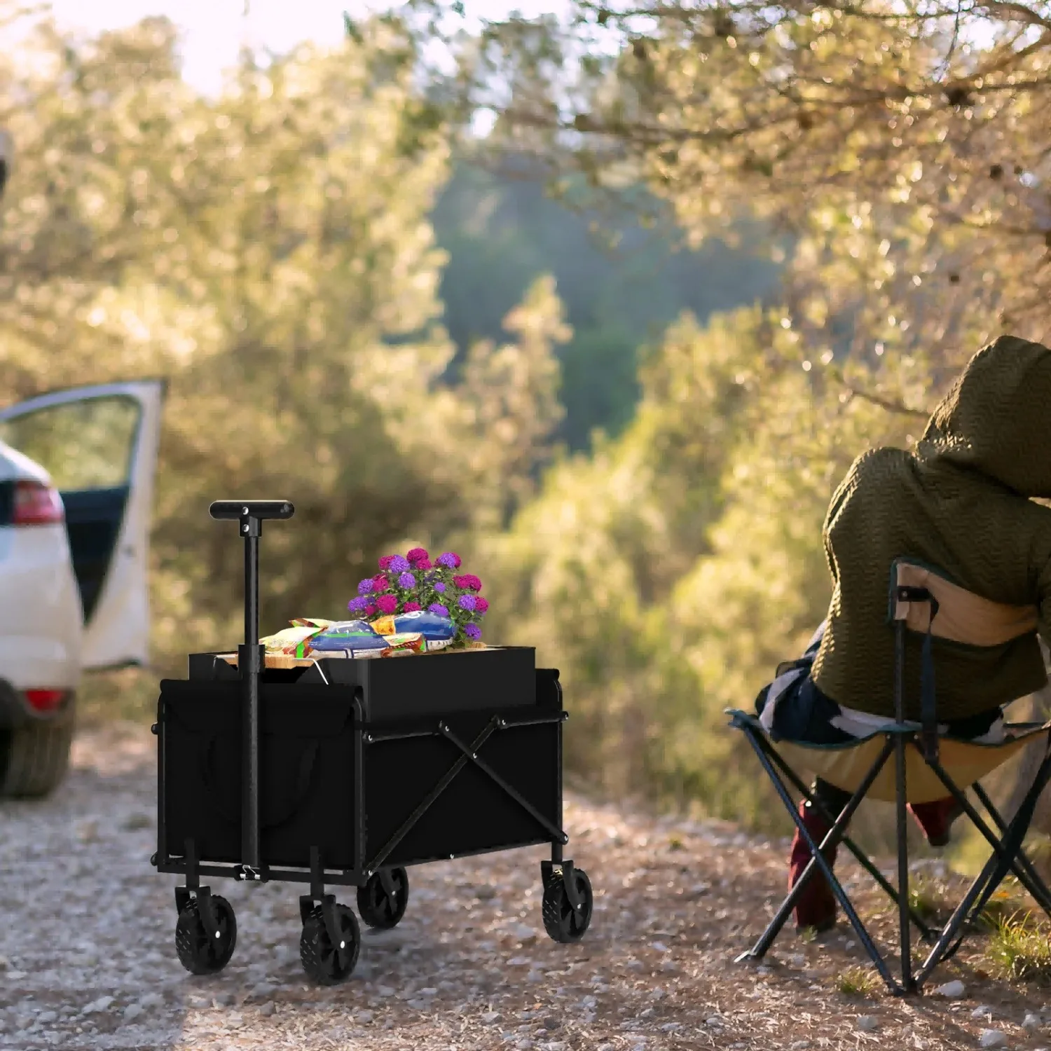 4-Wheel Foldable Garden Handcart | Heavy-Duty Cargo Transport w/ One-Hand Carry | Portable Foldable Design for Easy Storage 5
