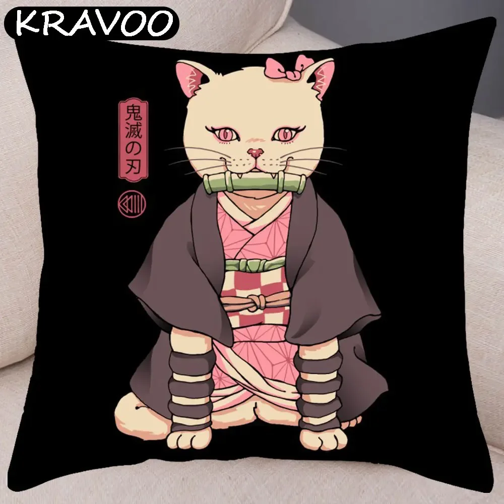 

Fashion Cushion Cover Cat Print Anime Polyester Pillow Case 45x45cm Japanese Sofa Home Decor Pillowcase Funda Cojin Cojines