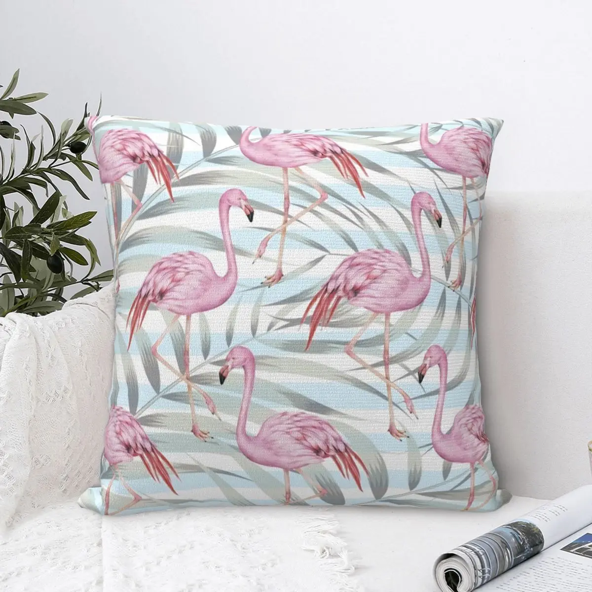 

Pink Flamingo Pillow Cover Palms Leaves Cushion Cover Graphic Pillow Case Morden Pillowcases For Sofa Car Home Decor