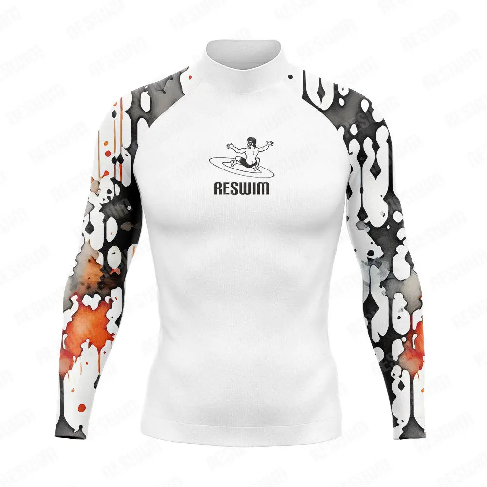 Surf Swimming Tight T-shirt Long Sleeve Beach UV Protection Swimwear Men's Print Swimsuit Quick Dry GYM Surf Diving Clothes