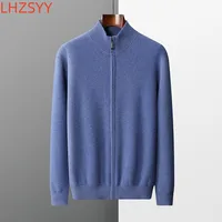 LHZSYY Men's Cashmere Knit Cardigan Middle-Aged Stand-up Collar Zip-up Coat 100%Pure Wool Autumn Winter Thick Sweater Men Jacket 1