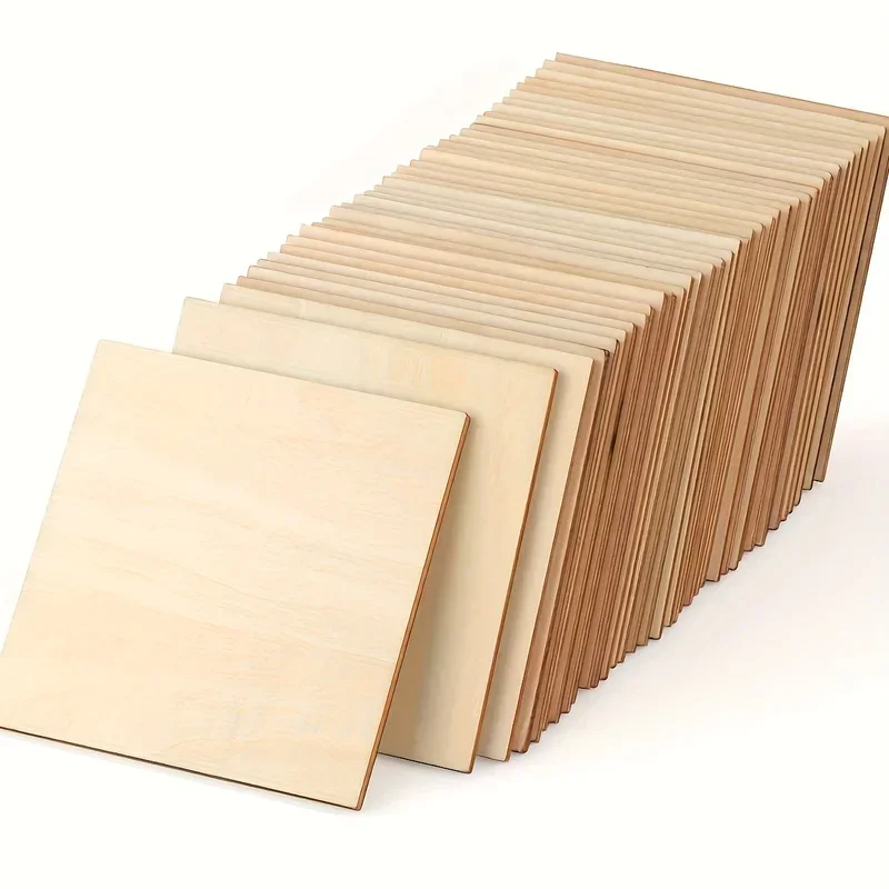 Wood Craft Sheets 10Pcs 4x4in Blank Wood Square for Crafts