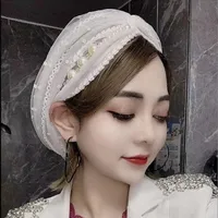Solid Color Islamic Head Wraps Hat Arab Headwear Bonnet Dubai Summer Muslim Women Beaded Mesh Hijab Indian Turban Cap 1