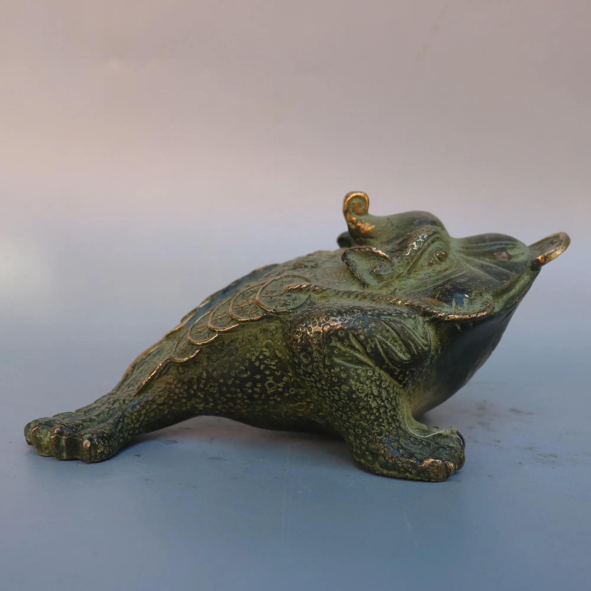 

7"Tibet Temple Collection Old Bronze Gilded Cinnabar Three legged Golden Toad Statue Coin Amass wealth Ornaments Town house