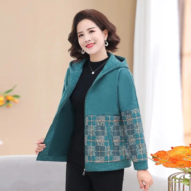 Mom's Autumn Hooded Foreign Style Jacket 2023 Middle-Aged And Elderly Spring And Autumn Short Top Jacket Jacket Hooded Casual