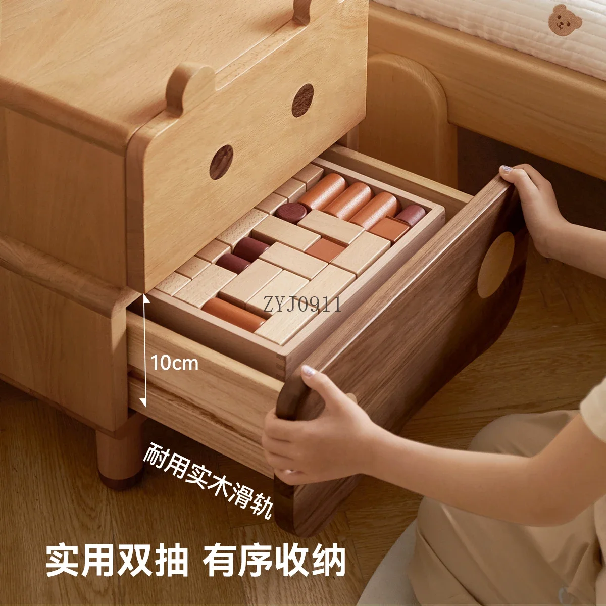 **All solid wood children's bedside table Modern simple bedside cabinet European beech bedroom cabinet