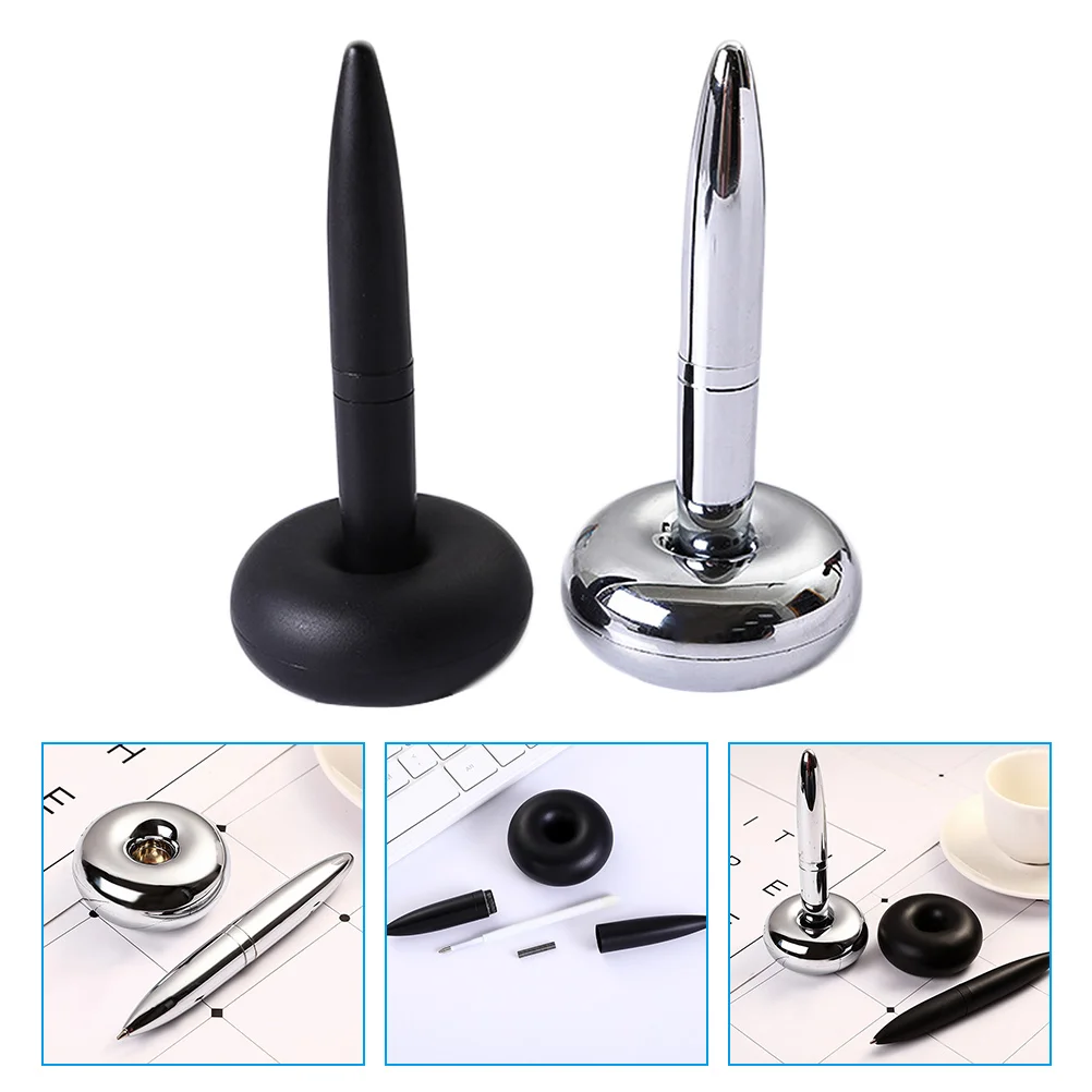 2Pcs Creative Magnetic Levitation Metal Ballpoint Pen Desktop Signature Pens Writing Tool Student Stationery Office Supplies 2pcs household desktop book holders book stands office versatile bookends