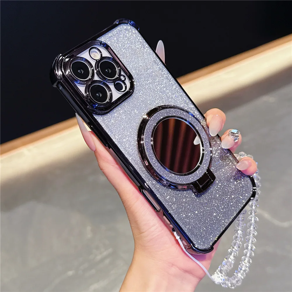Elegant Crystal Bracelet Shockproof Mirror Case with Magnetic Holder