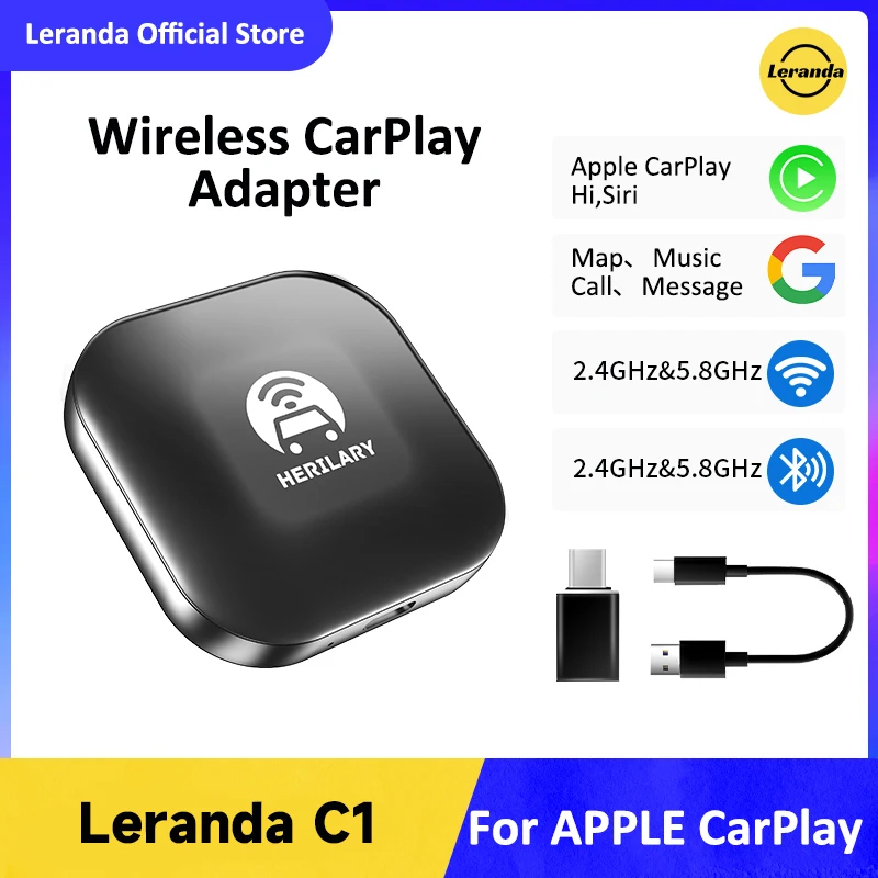 Leranda C1-Cp Wireless Carplay Car Multimedia Player Per Apple Carplay Adapter Bluetooth 5.8 Wifi 2.4/5.8 Ricevitore Radio Per Ios