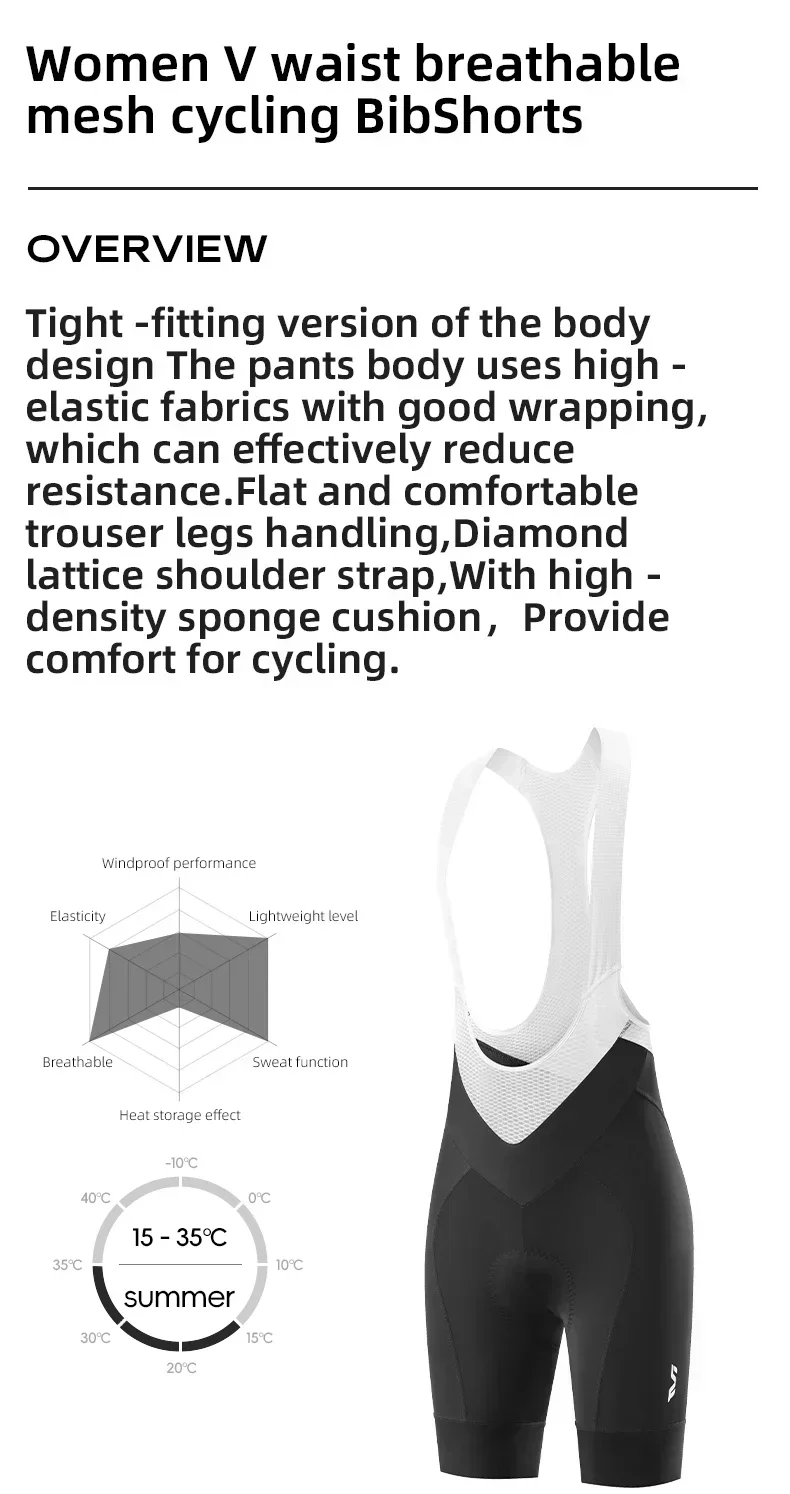 ROCKBROS TVI Series Cycling Bib Shorts Breathable Seamless Women Bicycle Pants Bike Shorts Long Distance MTB Padded Tight