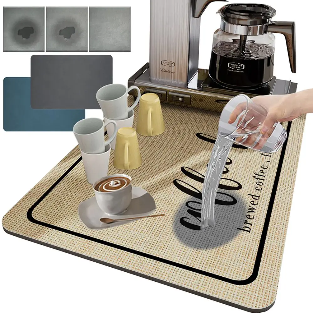 Coffee Mat Rubber Backed Absorbent Dish Drying Mat for Kitchen  Counter-Coffee Bar Accessories Fit Under Coffee Maker - AliExpress