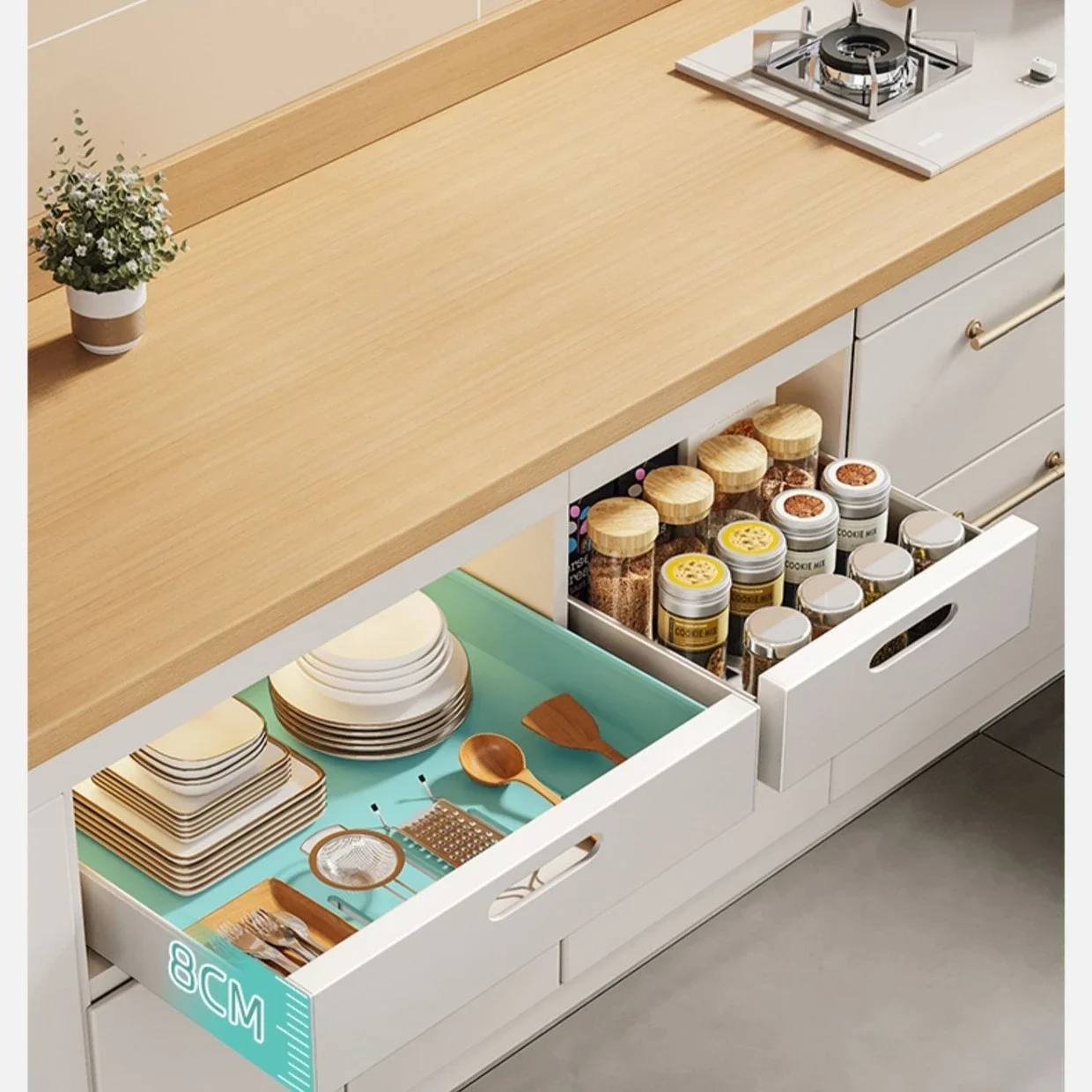 Kitchen Pull-out Drawer Dish Rack Kitchen Storage Sliding Dishes Bowls Drainer Storage Rack Sink Cabinet Tableware Organizer