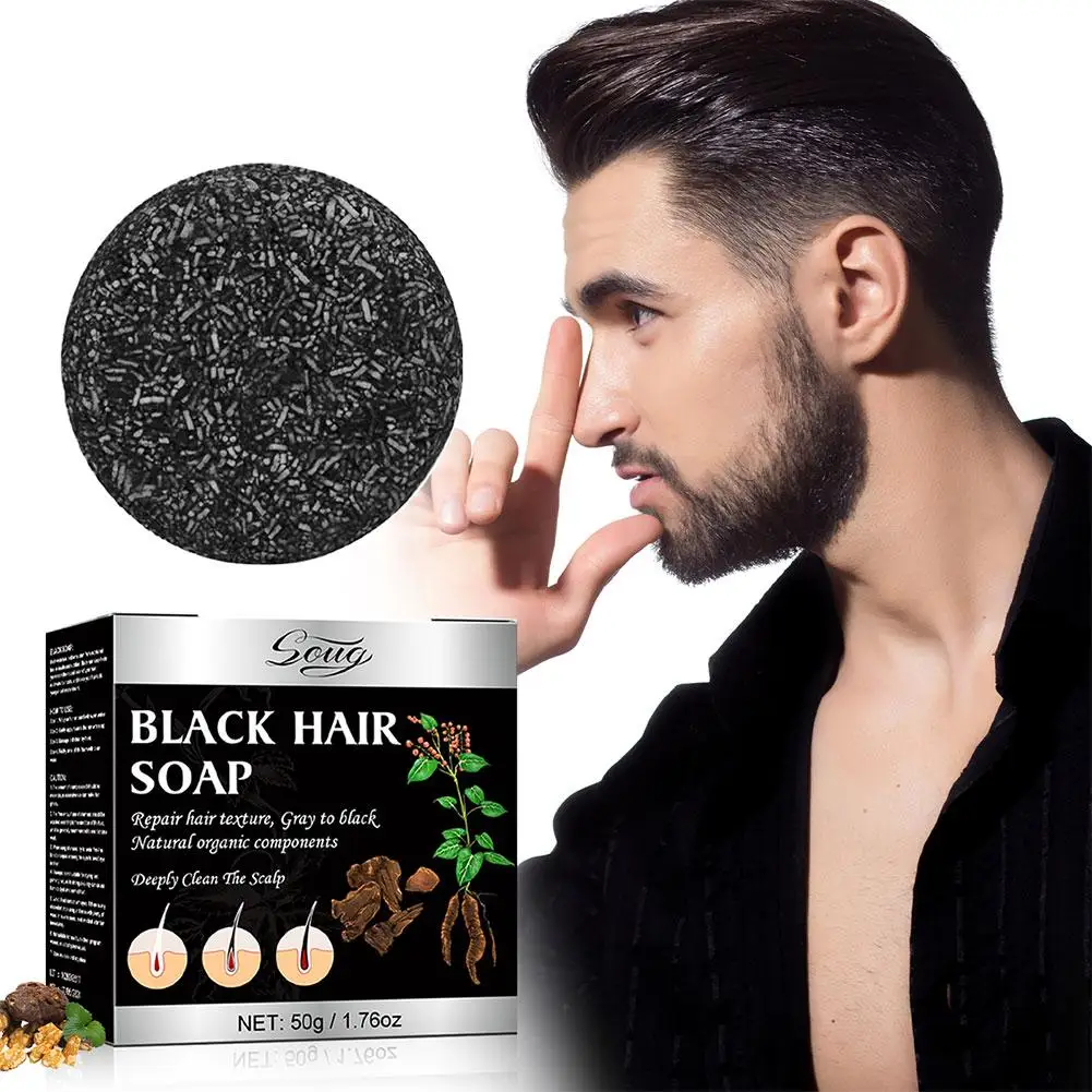 Natural Darkening Soap Repair Gray White Hair Color Polygonum Darkening Nourishing Black Soap Hair Soften Moisturizing Scal P2X7 hair darkening soap