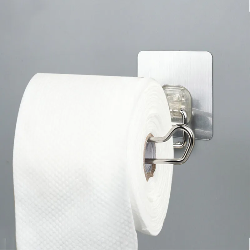 

Toilet Kitchen Roll Paper No Drilling Holder Stainless Steel Repeatedly Washable Stick Hooks Rack Bathroom Storage Accessories